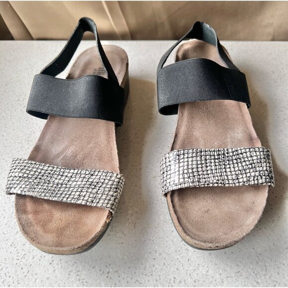 Munro Womens Sandals 9N Black Elastic Straps & Silver Faux Leather Toe Strap Wit - Picture 6 of 11